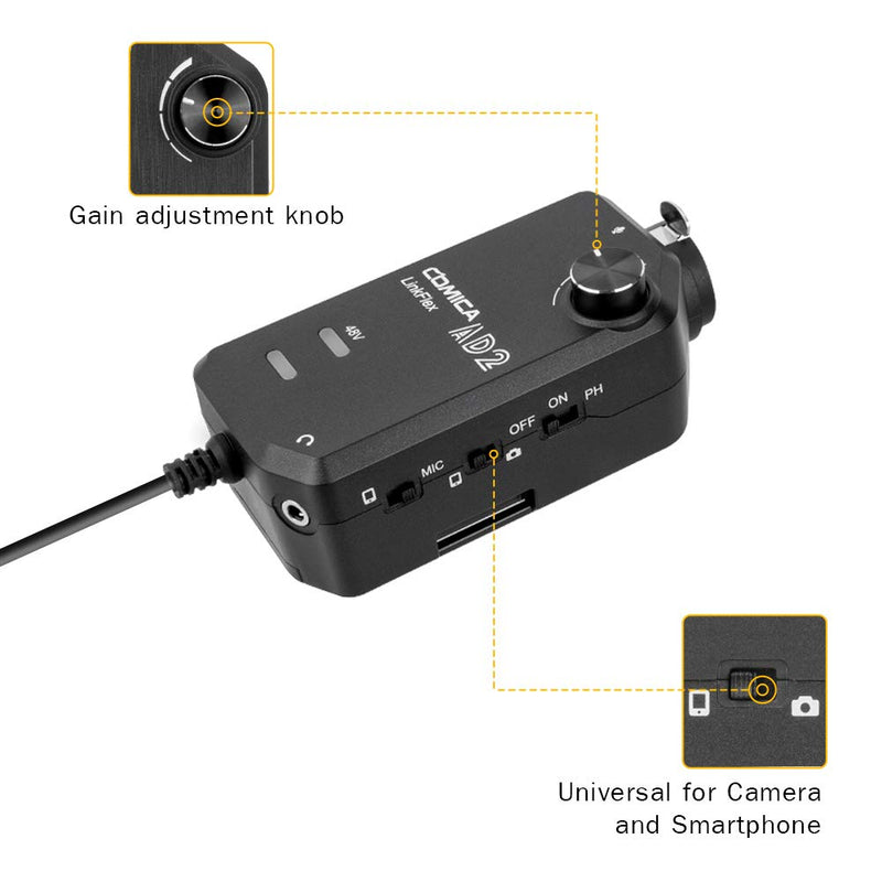 [AUSTRALIA] - Audio Preamp Adapter Comica LINKFlEX AD2 XLR/ 6.35MM Microphone Preamp Amplifier with 48V Phantom Power, Guitar Interface Adapter for iPhone,iPad,Android Smartphone and DSLR Cameras 
