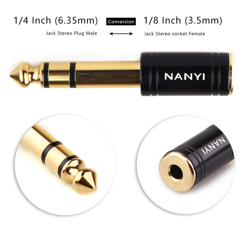 NANYI 1/4'' Male to 1/8'' Female Stereo Headphone Adapter Connect Cable, Upgrade 6.35mm Jack Stereo Socket Male to 3.5mm Jack Stereo Plug Female for Headphone, Amp Adapte, Black 1-Pack