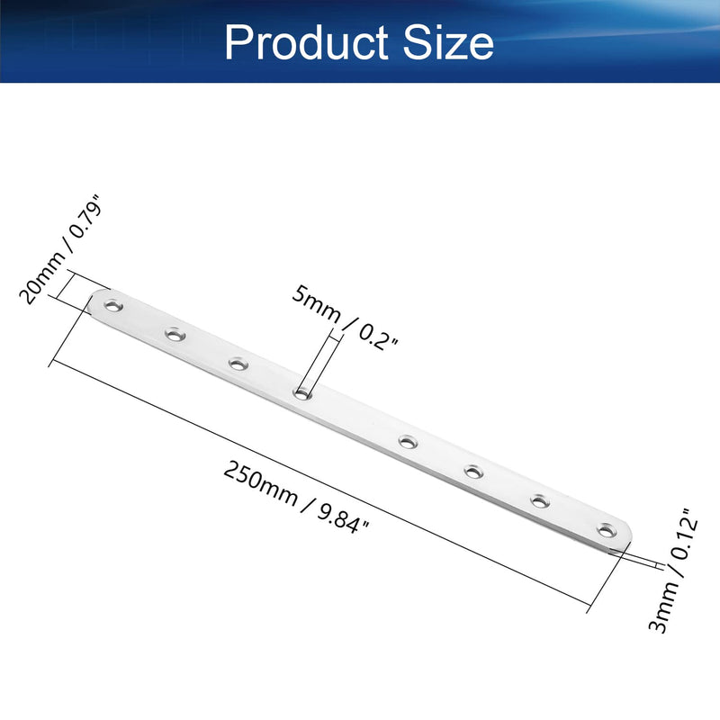 Yinpecly Corner Brace Flat Fixed Straight Bracket Repair Board Stainless Steel Connection Angle Bracket Gusset Plate 250x20x3mm(LxWxT) for Connection Reinforcement Support Silver 1PCS