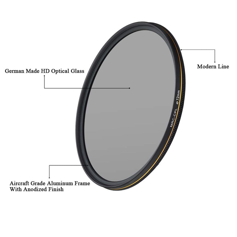 LENSKINS 72mm CPL Circular Polarizing Filter for Camera Lenses, 16-Layer Multi-Resistant Nano Coated, Ultra Slim, German Optics Glass, Weather-Sealed, Circular Polarizer Filter with Lens Cloth