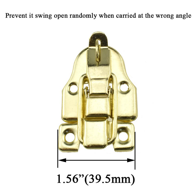 Hahiyo 1.56 Inch Length Suitcase Latches with 16 Screws Smooth Swivel Action Close Securely Neutral Appearance Carbon Steel Decorative Buckle Lock Hasp Gold 4 PCS for Gift Cases Music Jewelry Boxes Suitcase Latches-1.56"-Gold-4P
