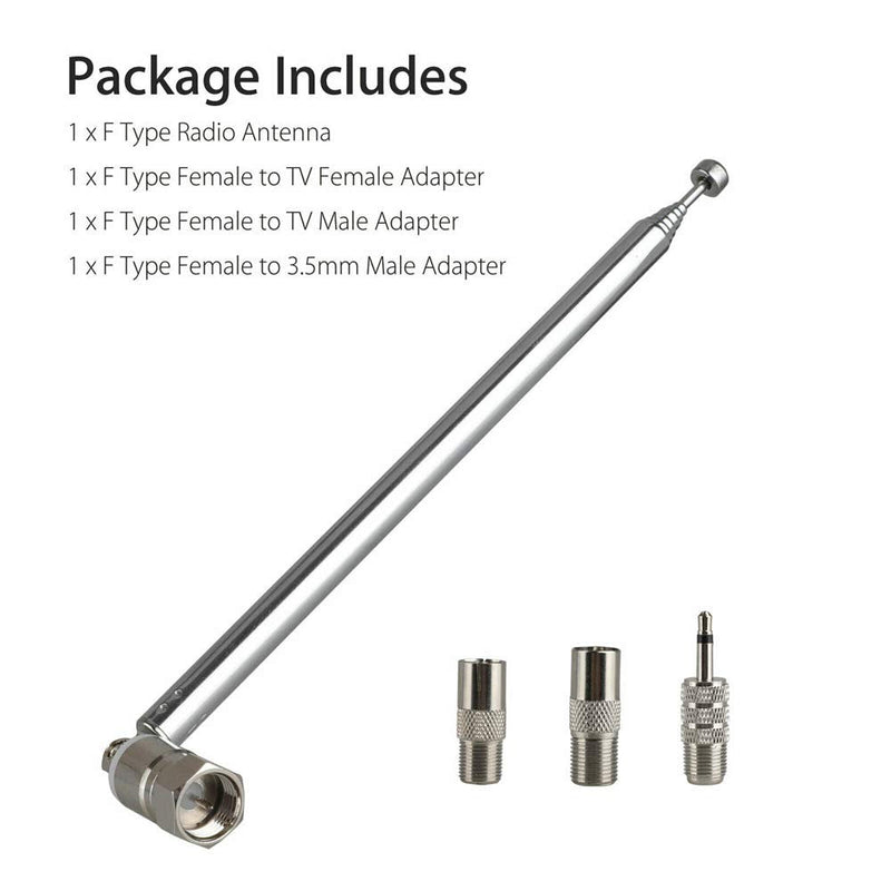 [AUSTRALIA] - F Type Telescopic Aerial Antenna, 75 Ohm 86-106MHz Antenna, with TV/3.5 Adapter 5V 10W Aerial 