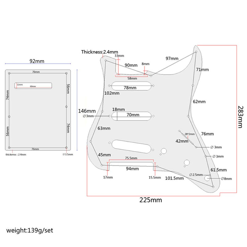 Alnicov 11 Hole Stratocaster Pickguard,SSS PVC Maplewood Grain Guitar Pickguard Backplate for Standard Strat Guitar Replacement