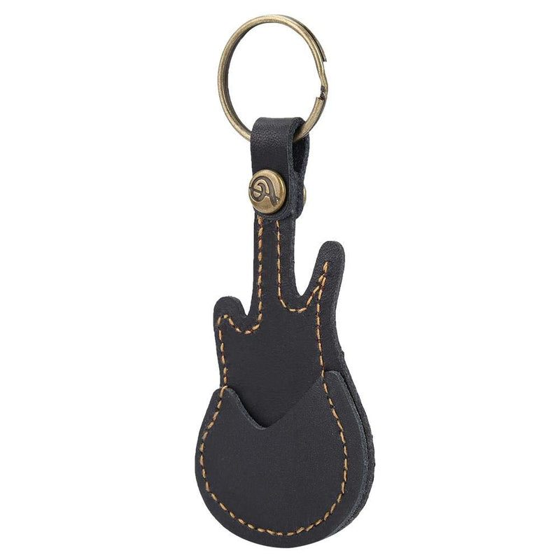Bnineteenteam Guitar Shaped Guitar Picks Holder Case PU Leather Guitar Plectrum Holder with 5pcs Colorful Picks for Guitar Players Black
