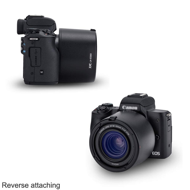 Reversible Bayonet Lens Hood Shade for Canon EF-M 32mm f/1.4 STM Lens Replaces Canon ES-60 Lens Hood Allows to Attach 43mm Filter and Lens Cap
