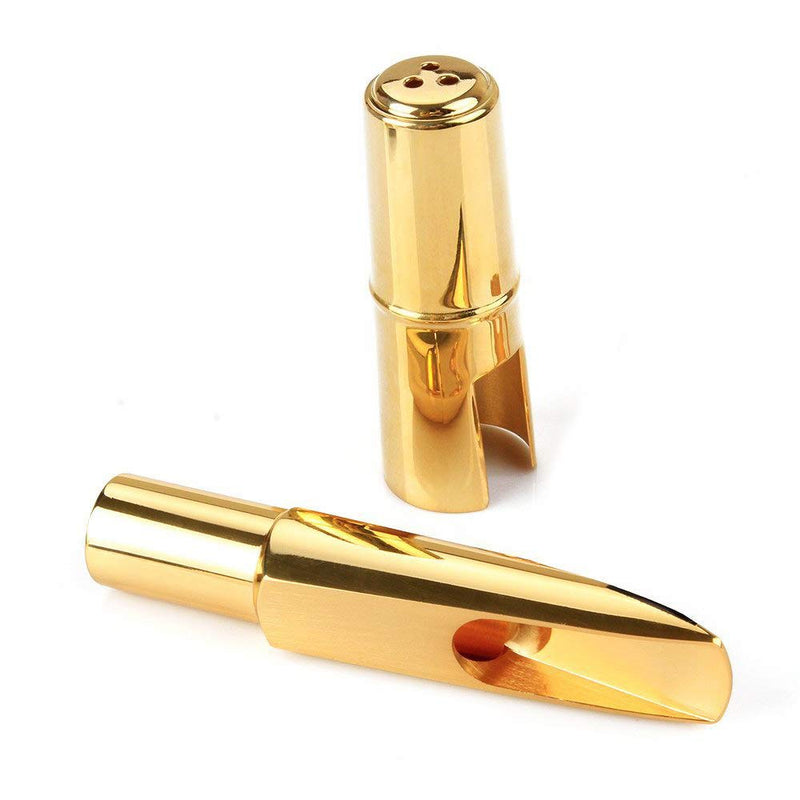 Aibay Gold Plated Bb Tenor Saxophone Metal Mouthpiece with Cap + Ligature #6 6