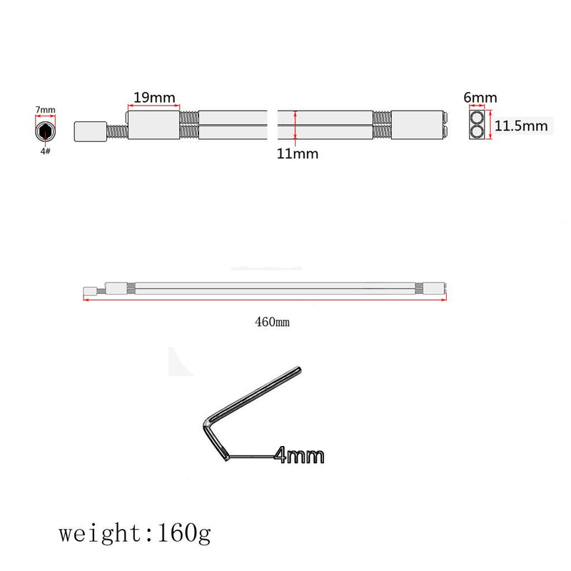 Alnicov 2-Way Adjustable Hot Rod Truss Rod,4MM Allen Nut,460MM overall Length,Red