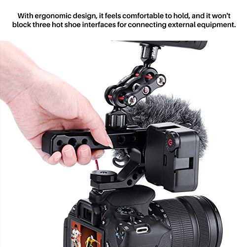 R005 Camera Top Handle Camera Top Cheese Handle Grip Universal Video Stabilizing Rig W 3 Cold Shoe Adapters to Mount Microphone, LED Light, Monitor, Easy Low Angle Shoots Metal