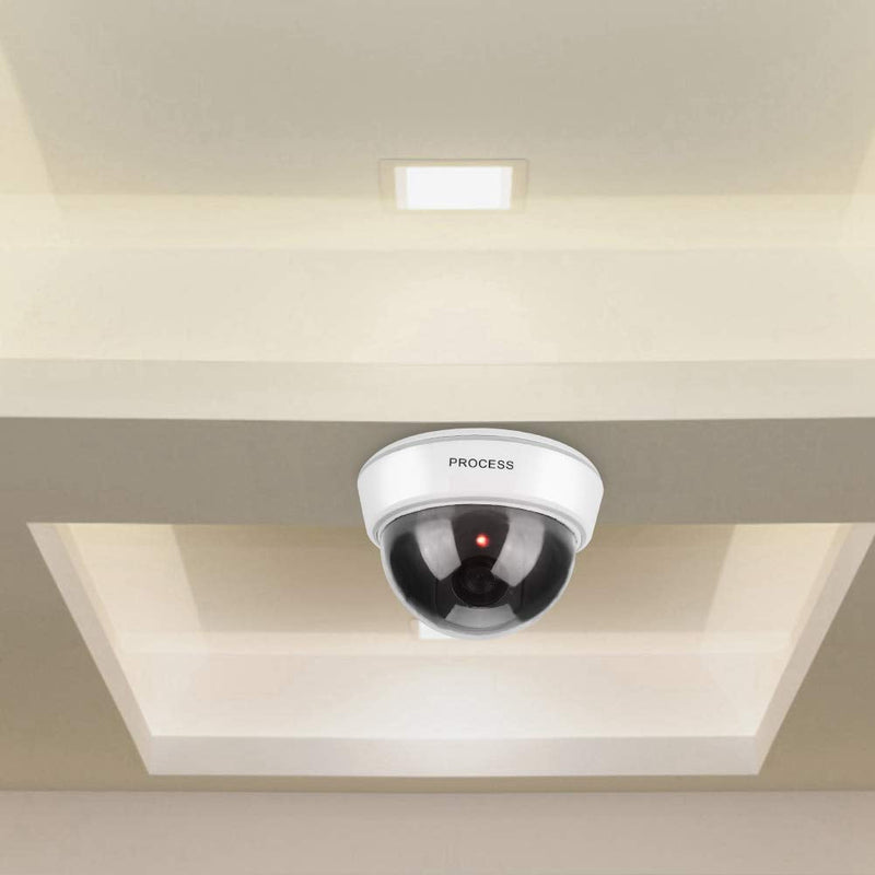 Dummy Security Camera, Fake Dome Shaped Home Security Surveillance Camera with Simulated IR Flashing Red Lights - Indoor And Outdoor Use, For Homes & Business