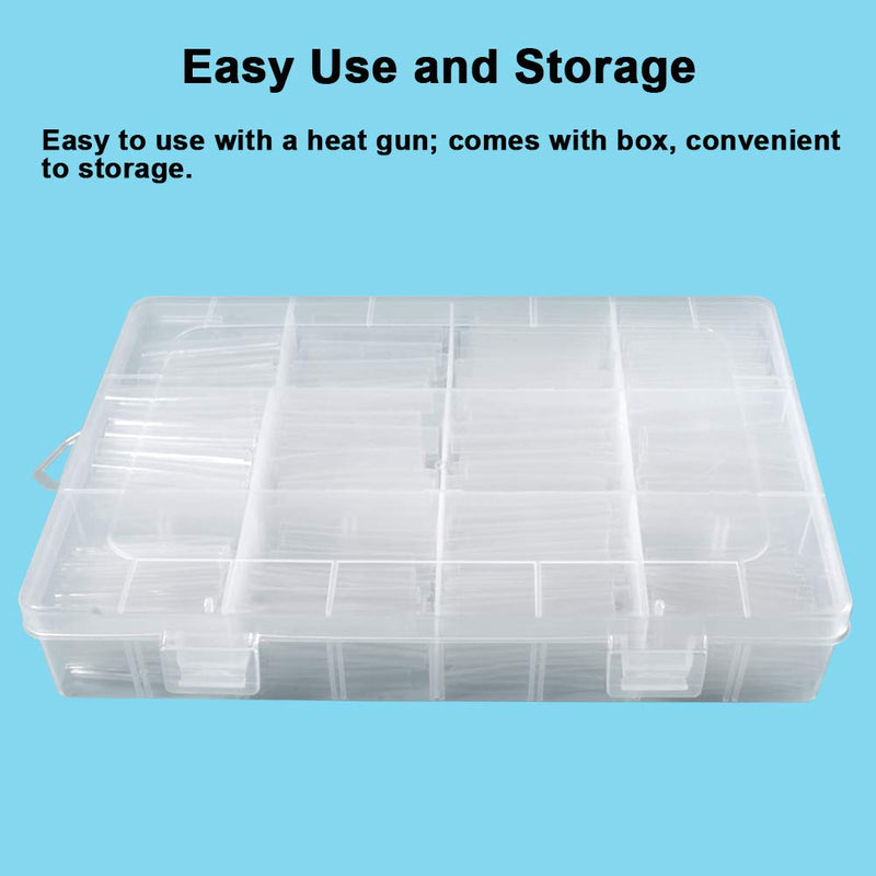 625pcs Clear Heat Shrink Tubing Kit, Heat Shrink Tubes Wire Wrap, Ratio 2:1 Electrical Cable Sleeve Assortment with Storage Case for Long Lasting Insulation Protection by MILAPEAK (8 Sizes, Clear)