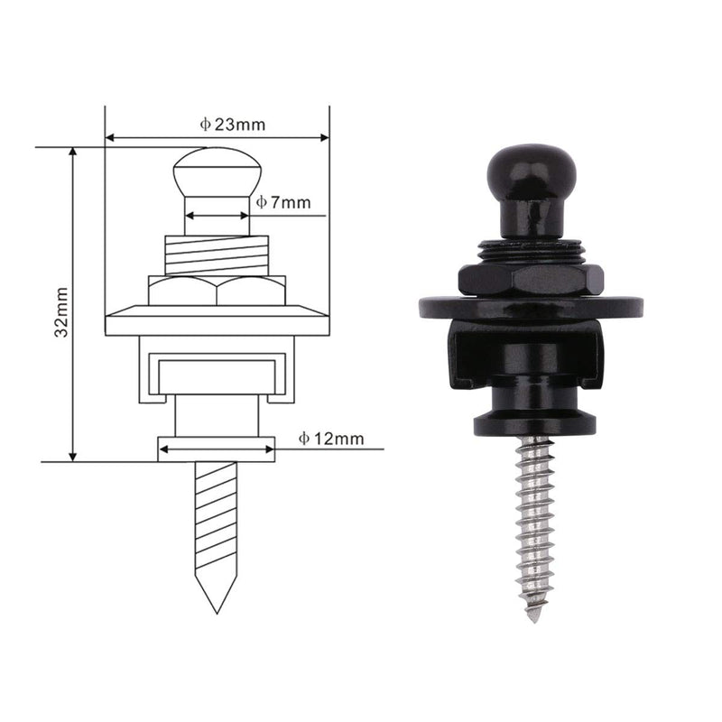 Guitar Strap Locks, Dreokee 2 pcs Guitar Strap Locks Buttons Guitar Strap Lock Nuts for Electric Guitar (Black) Black