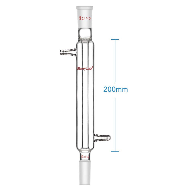 StonyLab Borosilicate Glass Liebig Condenser with 24/40 Joint 200 mm Jacket Length Lab Glass Condenser