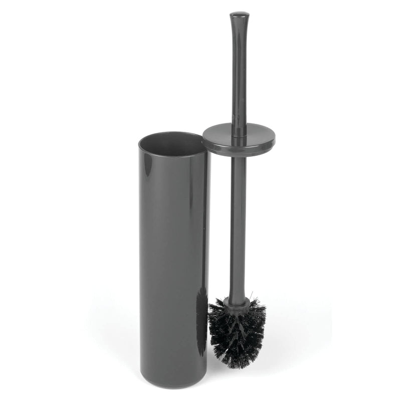 mDesign Extra Slim Compact Freestanding Plastic Toilet Bowl Brush and Holder for Bathroom Storage and Organization - Modern, Space Saving, Sturdy, Deep Cleaning, Covered Brush - Charcoal Gray Slate Gray