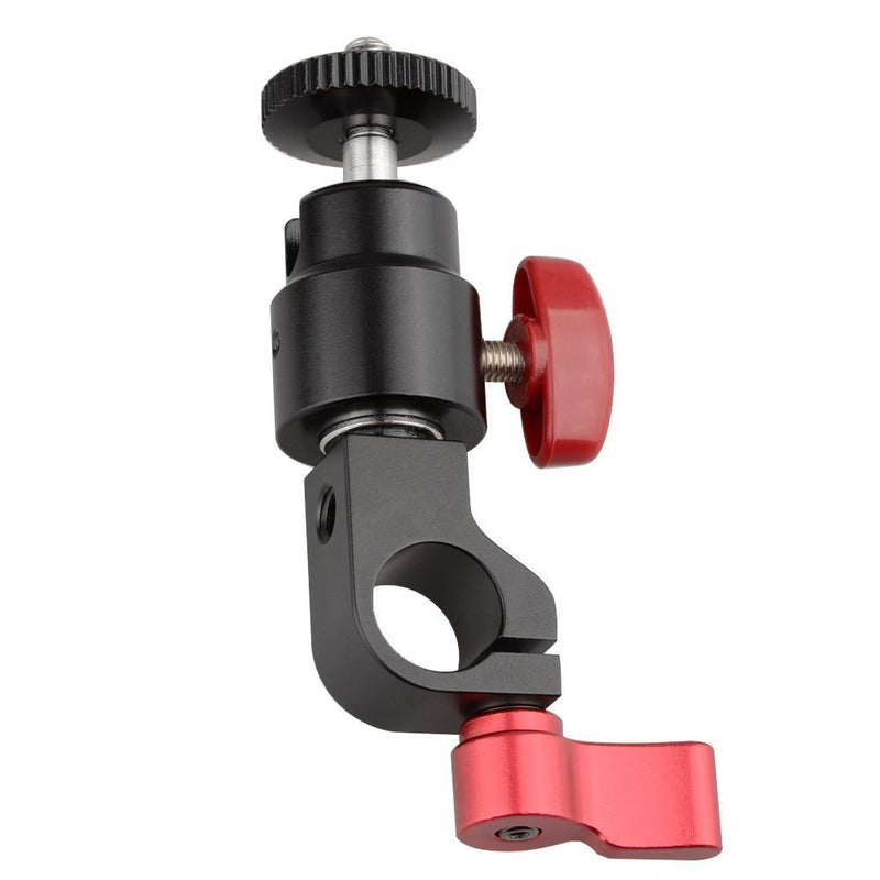 CAMVATE 15mm Rod Clamp & Ball Head Mount Adapter with 1/4"-20 Thread to Attach DIY Accessories(Red, 2 Pieses)