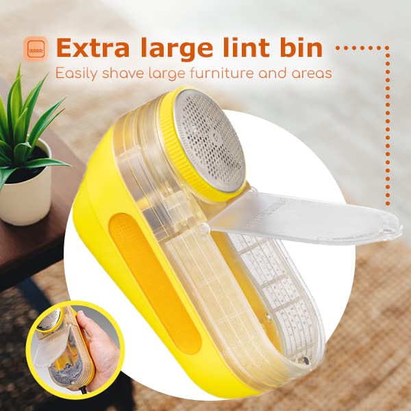 Pionix Extra Power Lint Remover Fabric Shaver - 35W w/ Strong Suction Sweater Lint Remover Shaver, 2-Speed Setting Lint Shaver - Clothes Shaver Lint Remover, Fabric Shaver Fuzz Remover for Furniture