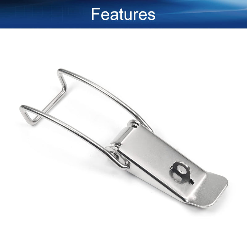 Yinpecly DK020 201 Stainless Steel Spring Loaded Toggle Latch Hasp Hardware Fitting Spring Loaded Locks Hasps for Cabinets Case Box Trunk Catches, 4.67 inch Length Silver Tone with Lock Hole 4Pcs 4pcs 118.5mm no hook