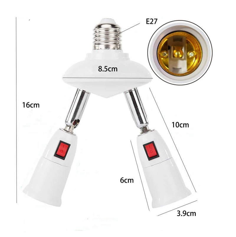 CLWHJ-360 Degrees Adjustable-2 in 1 E26/E27 Splitter Socket Adapter. E26/E27 Standard LED Bulbs 360 Degrees Adjustable 180 Degree Bendable Max Watt 180W (2 in 1) 2 in 1