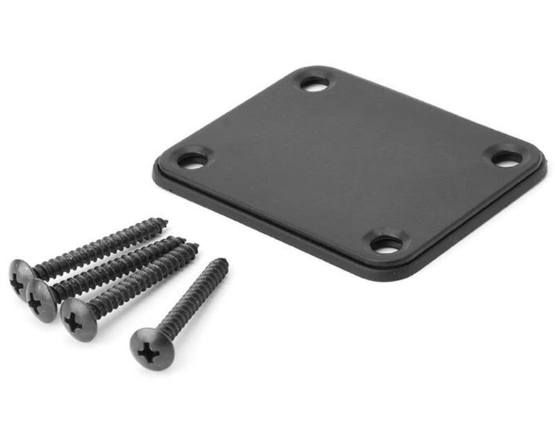 2 Pack Guitar Metal Neck Plates with Plastic Mat for Strat Tele Style Electric Guitar Replacement, Black
