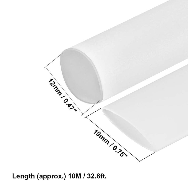 uxcell Heat Shrink Tubing 1/2"(12mm) Dia 19mm Flat Width 10m 2:1 Heat Shrink Tube Wire Wrap White