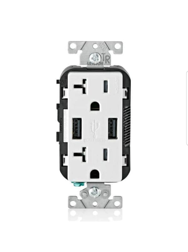 [AUSTRALIA] - Leviton T5832-2BW USB Dual Type-A in-Wall Charger with 20 Amp, 125 Volt Tamper-Resistant Outlet, White 