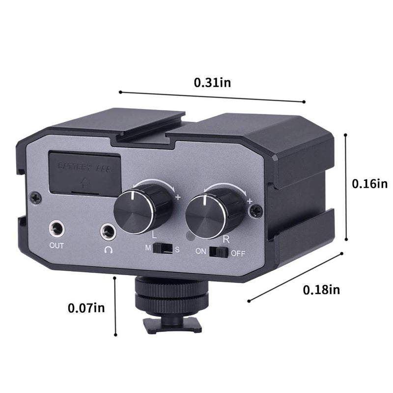 Audio Mixer Adapter, Comica CVM-AX1 Mini Stereo Amplifier with 3.5 mm Output Jack, Camera Microphone Preamplifier for Canon Nikon Sony Fuji Panasonic DSLR Cameras Camcorders Video Shooting.