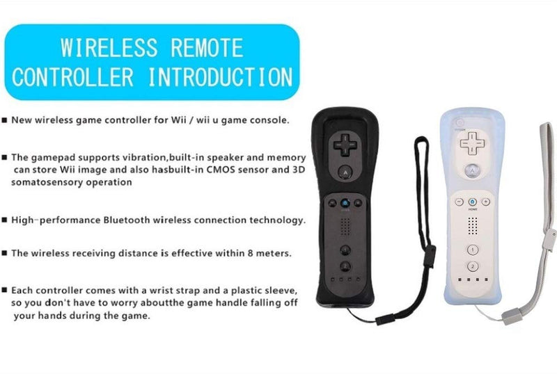 ZeroStory 2 Packs Wireless Controller and Nunchuck for Wii and Wii U Console, Gamepad with Silicone Case and Wrist Strap (Black and White) Black and White