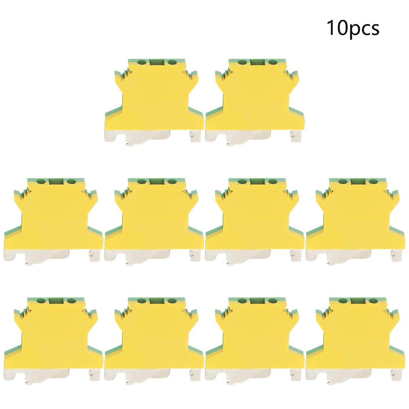 Heyiarbeit 10 Pcs USLKG DIN Rail Mounted Ground Circuit Connection Terminal Block Yellow Green