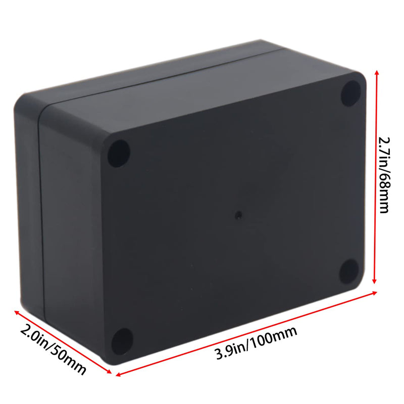 YETLEBOX Watertight Junction Box, IP67 Waterproof Project Box Durable ABS Plastic Electronic Enclosure Case for DIY Electrical Project Black 3.94" x 2.68" x 1.97"(100 x 68 x 50 mm) 2Pcs 3.94" x 2.68" x 1.97" 2Pcs