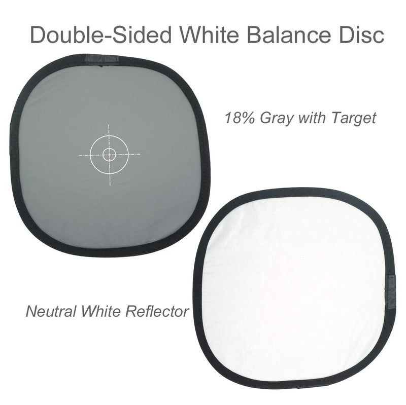 Foto&Tech Double-Sided 18% Gray Card and White Balance Disc, Gray and Neutral White Panel with Nylon Bag and Cable Tie, Collapsible Reference Reflector Focus Board for Camera Photography (12"/30cm) 12"/30cm