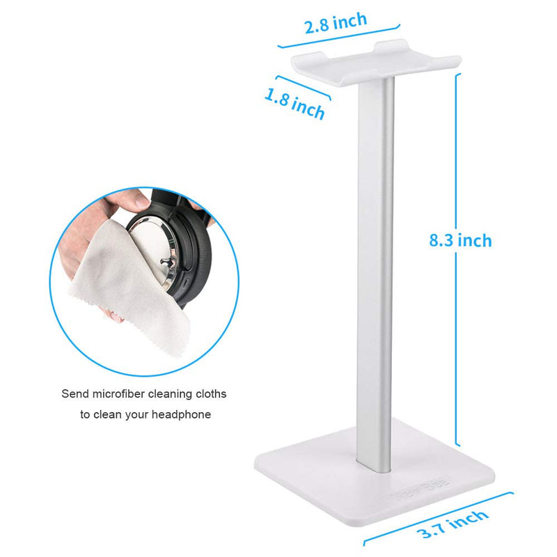Headphone Stand Headset Holder New Bee Earphone Stand with Aluminum Supporting Bar Flexible Headrest ABS Solid Base for All Headphones Size (White) White