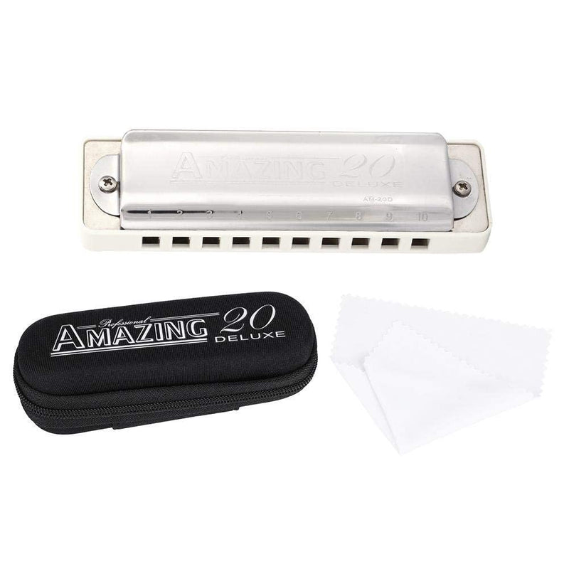 D Major Harmonica,10 Hole 20 Tone Blues Harmonica in the Key of D(White) White