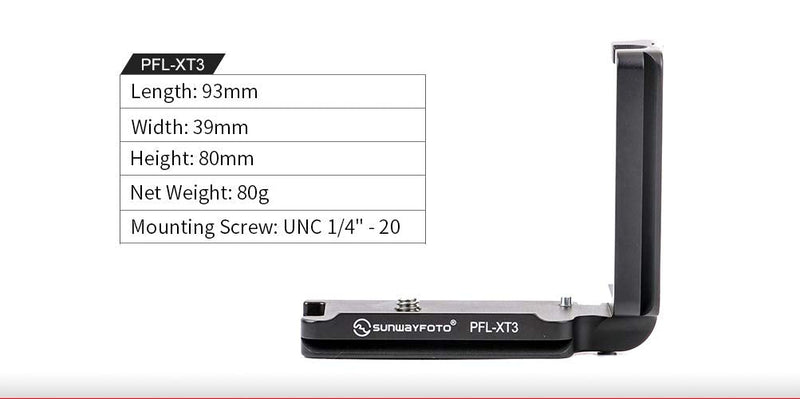 Sunwayfoto PFL-XT3 QR L Plate/Bracket for Fuji X-T3 Camera ARCA/RRS Compatible Sunway XT-3