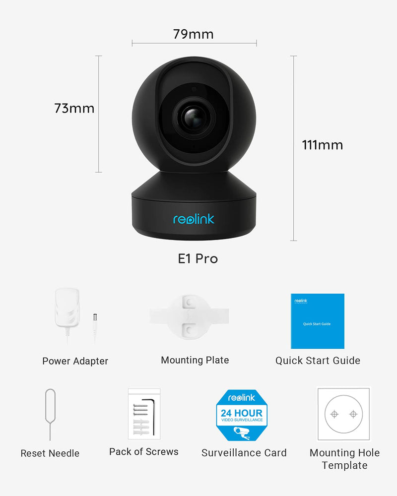 Reolink E1 Pro 4MP HD Plug-in Home Security Indoor Camera with 2.4/5 GHz Wi-Fi, Two Way Talk, Motion Alert, Multiple Storage Options, Ideal for Baby Monitor/ Pet Camera Black