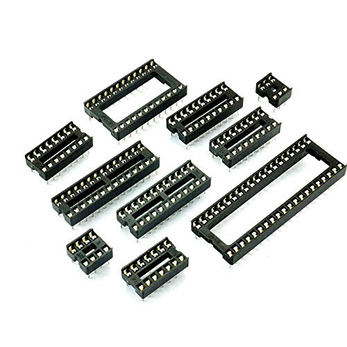 [Upgraded] MOONLIGHT IC Socket Kit 10 values 6 8 14 16 18 20 24 28 32 40Pin Total 140pcs Adapter Solder Type 2.54mm DIP for IC Transistor