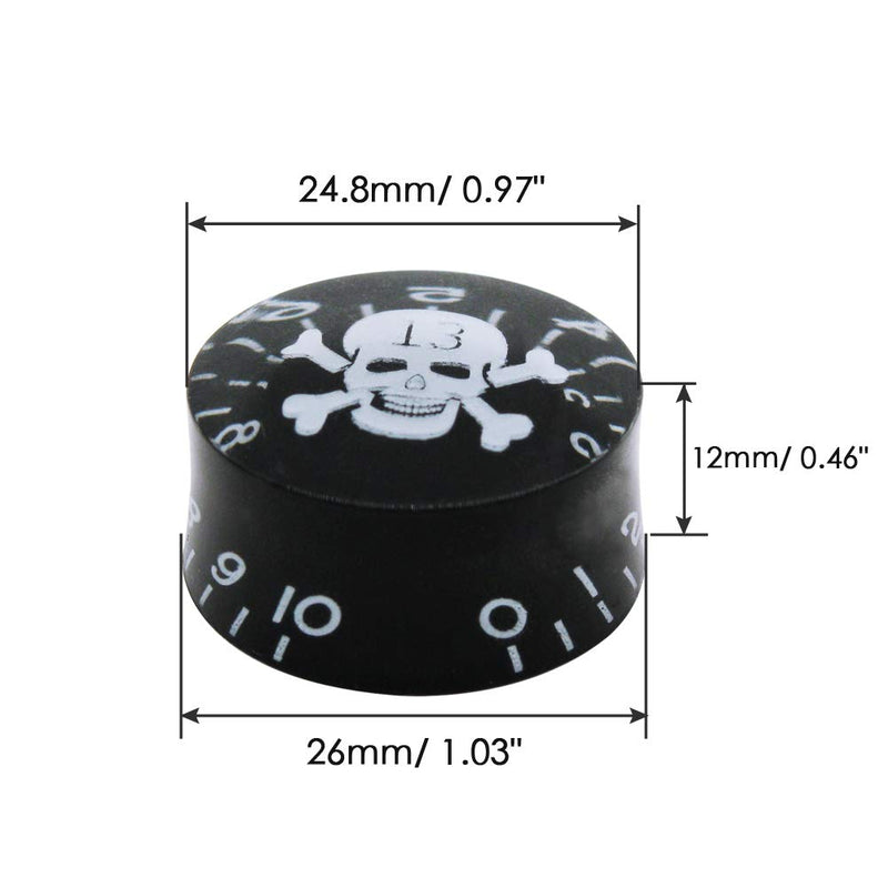 mxuteuk 4pcs Black With White Skull Electric Guitar Bass Top Hat Knobs Speed Volume Tone AMP Effect Pedal Control Knobs KNOB-S12 Black-White
