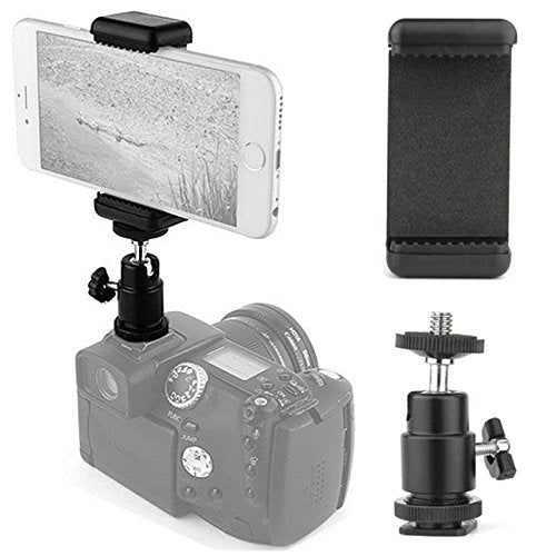 [AUSTRALIA] - 360° Ball Head Hot Shoe Adapter Mount + Cell Phone Holder Clip for DSLR Camera 
