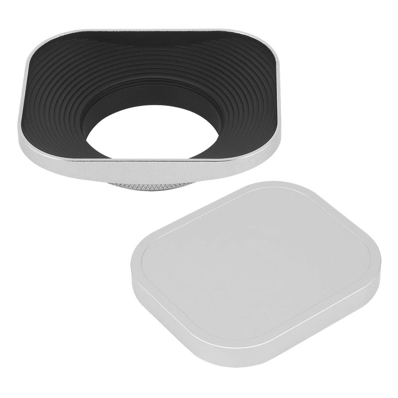 Haoge LH-W39T 39mm Square Metal Screw-in Lens Hood with Cap for Leica Elmarit-M 28mm f/2.8 E39 ASPH, Summicron-M 35mm f2 E39 ASPH, Fujifilm Fujinon 60mm f/2.4 R Macro, Fuji 27mm f/2.8 Lens Silver