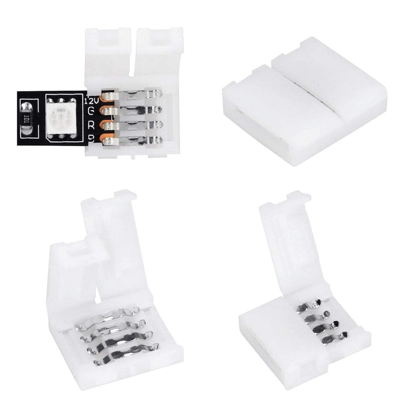 10Packs 4-Pin RGB LED Light Strip Connectors 10mm Unwired Gapless Solderless Adapter Terminal Extension for SMD 5050 Multicolor LED Strip (10Pack 4PIN RGB Connector)