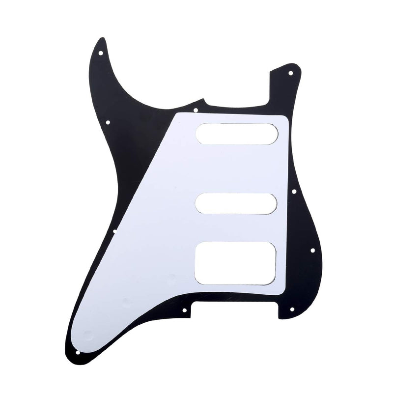 Musiclily Pro 11-Hole Round Corner HSS Guitar Strat Pickguard Humbucker for USA/Mexican Fender Stratocaster 3-screw Humbucking Mounting Open Pickup, 3Ply Black