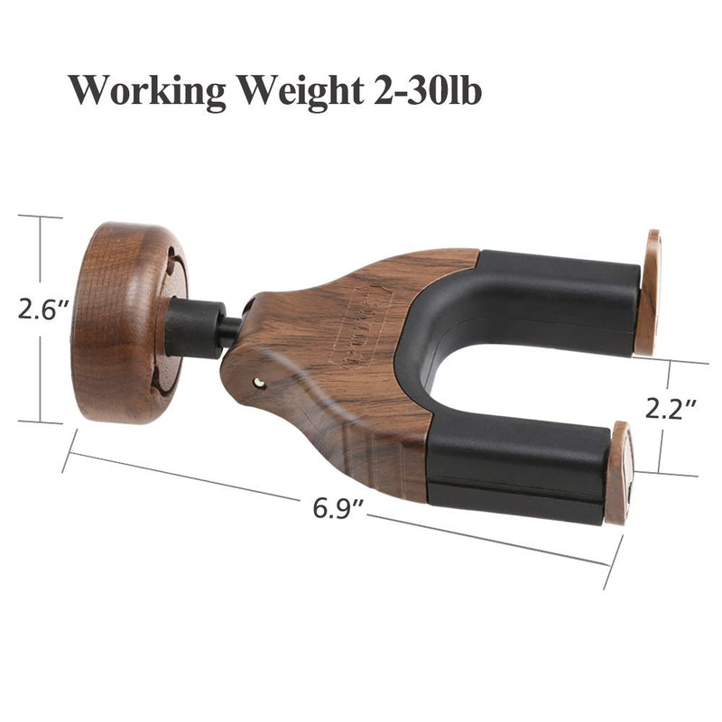 Black Walnut Hardwood Guitar Hook for Wall, Guitar Hook Hanger Wall Mount with Auto Lock for Acoustic and Electric Guitars, Bass and Banjo (Black walnut) Black walnut