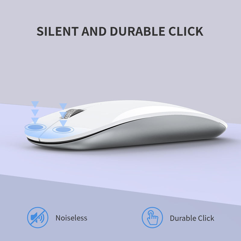 [AUSTRALIA] - TENMOS M18 Bluetooth Mouse, USB C Rechargeable Wireless Mouse, Triple Mode (Dual Bluetooth+USB) Computer Silent Mice Portable with USB Receiver and Type C Adapter for Laptop/MacBook/iPad/PC - White 
