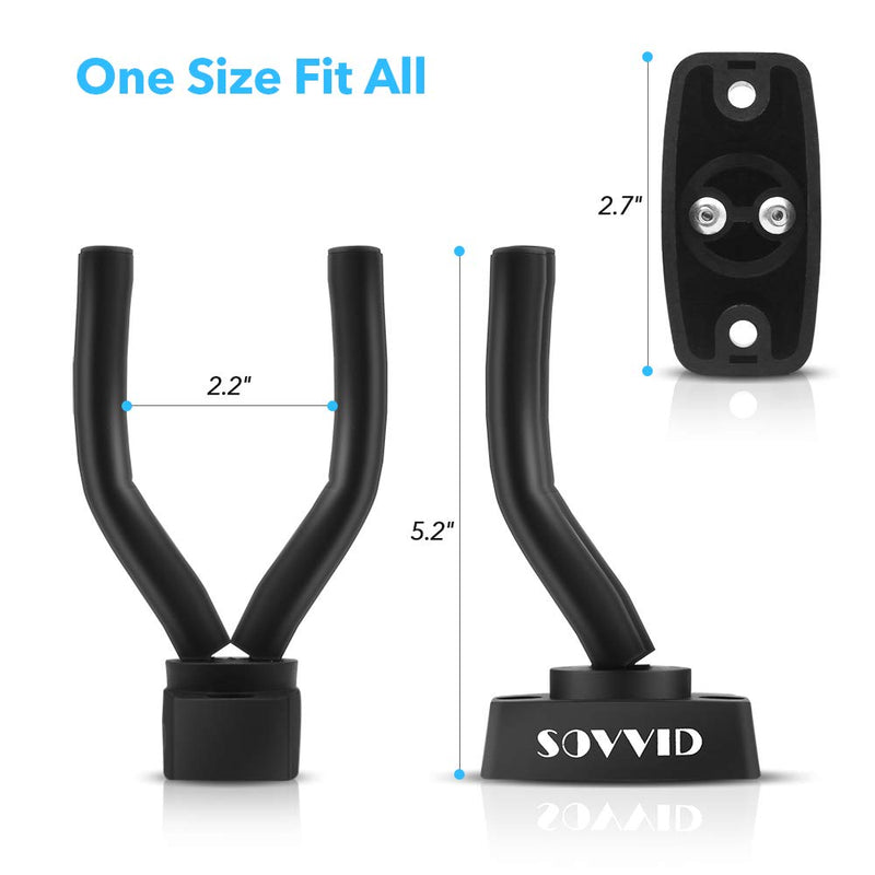 Guitar Wall Mount Hanger 2 Pack, Sovvid Guitar Hangers Hook Holder Stand for Electric Acoustic Guitars Ukulele Bass, Durable Black Wall Mount Bracket for Banjo, Volin, Mandolin or More