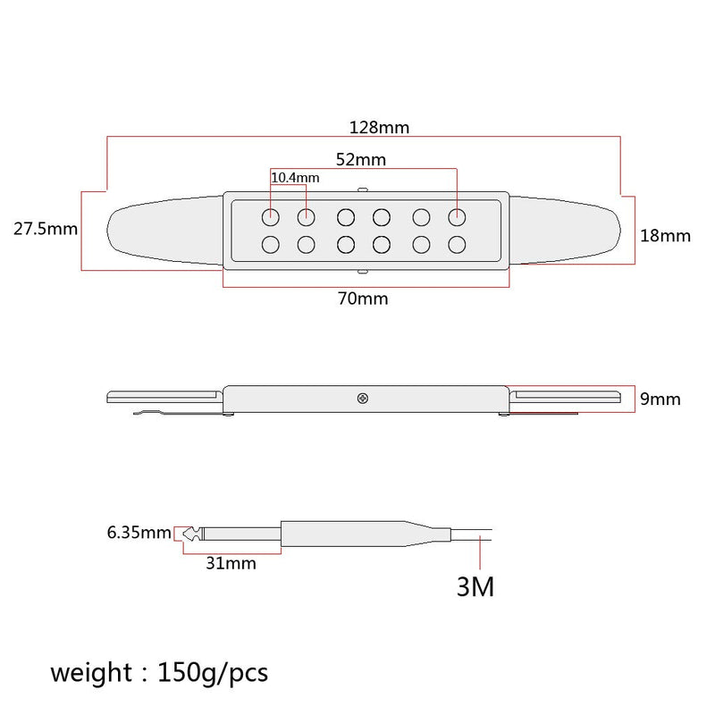 Alnicov Black 12-Hole Sound Hole Pickup Acoustic Guitar Transducer Amplifier with 10ft Cable 1/4inch Jack for 40inch / 41inch Acoustic Classic Folk Guitars