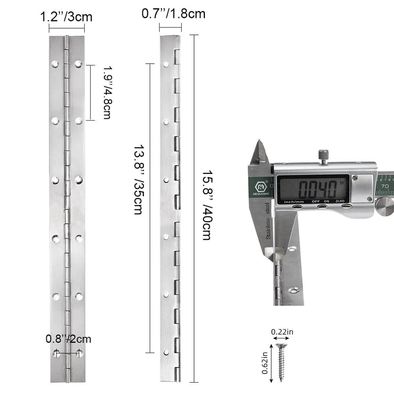 FVSEC 6 Pack 12 Inch Piano Hinge, Heavy Duty Continuous Hinge with Holes for Cabinets Boat Marine Door, 304 Stainless Steel 0.04" Leaf Thickness 1.2'' Open Width Silver