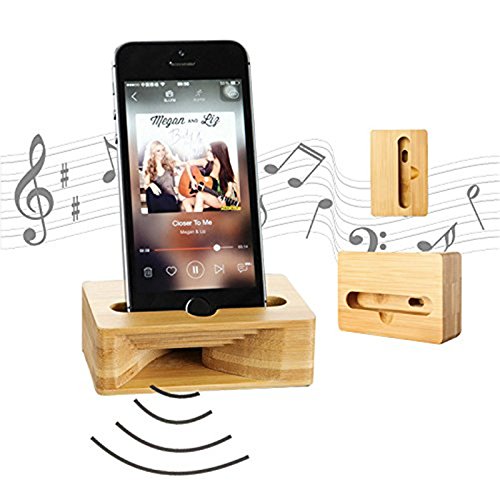 Cell Phone Stand Amplifier, Fanshu Desktop Mobile Phone Holder, Universal Portable Wood Cellphone Dock on Desk Bamboo Bed Stand Mount Cradle for Phone Under 5.5 Inches Wood 1