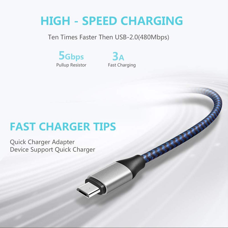 TPLTECH Micro USB Cable,2Pack 6.6Ft Fast Charging Android Nylon Braided Charger Cord Compatible LG K30/k20/K20 Plus/K20 V/K10/V10,Q6 G4,LG Stylo 3/Stylo 2,PS4 Blue 6.6ft+6.6ft