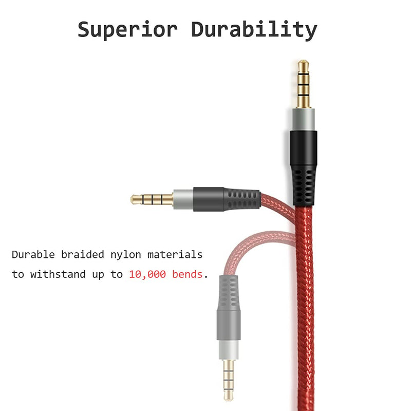 MJKOR Replacement Audio AUX Cable Compatible with HyperX Cloud Mix and Cloud Alpha Gaming Headset, Inline Mute and Volume Control(No Inline Mic, Red) 6.56FT(2M)