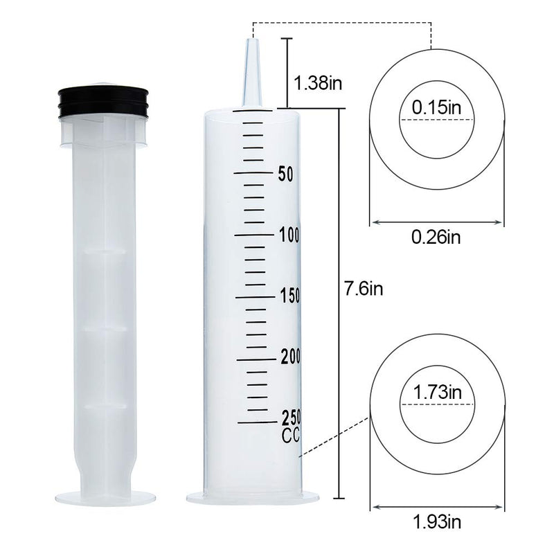 250ml Syringe, Extra Large Plastic Syringes for Glue Dispensing, Scientific Labs, Watering, Refilling, Multiple Uses