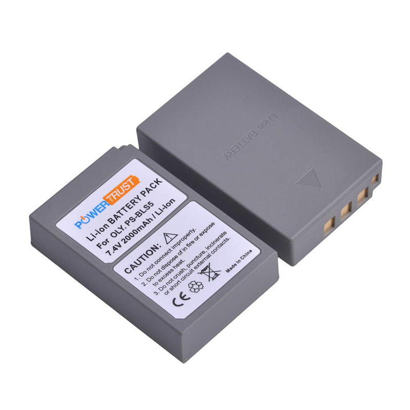 PowerTrust 2-Pack PS-BLS5 BLS-5 BLS5 Bls50 Batteries and LCD USB Charger for Olympus OM-D E-M10,Mark III,Mark II,Pen E-PL2,E-PL6,E-PM2, Stylus 1 Battery
