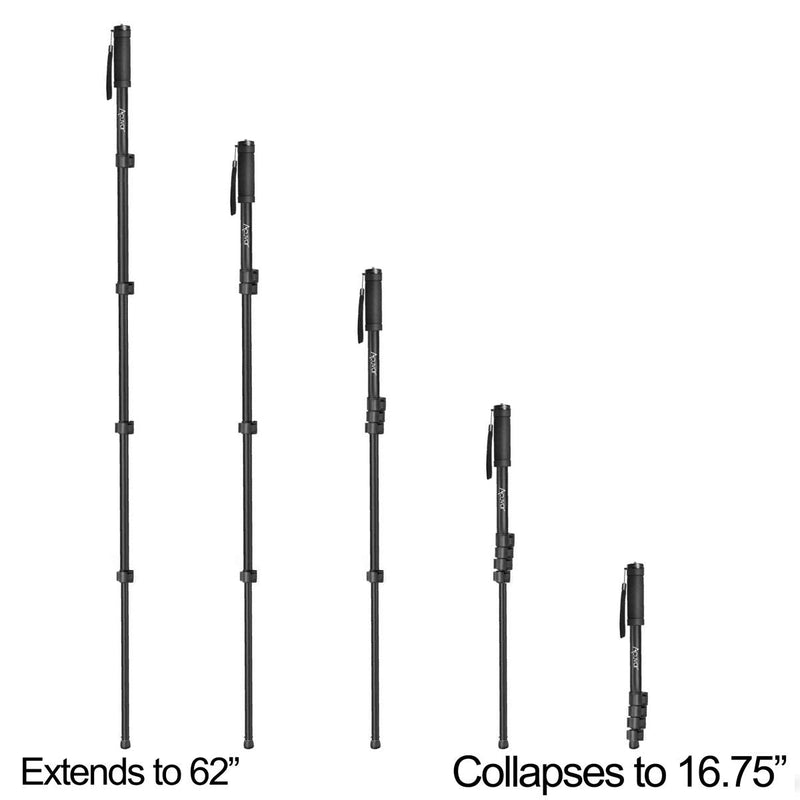 Acuvar 62" Inch Monopod with Integrated Safety Strap and 4 Section Extending Pole for All Digital Cameras, DSLR, Mirrorless, Compact Cameras